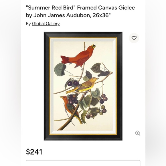 🌹HP! Antique Walnut Frame with Audubon Tanager Print - Picture 7 of 9